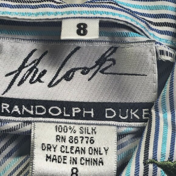 Randolph Duke The Look Embroidered Silk Striped Button-Up Shirt Womens Size 8 - Picture 6 of 9
